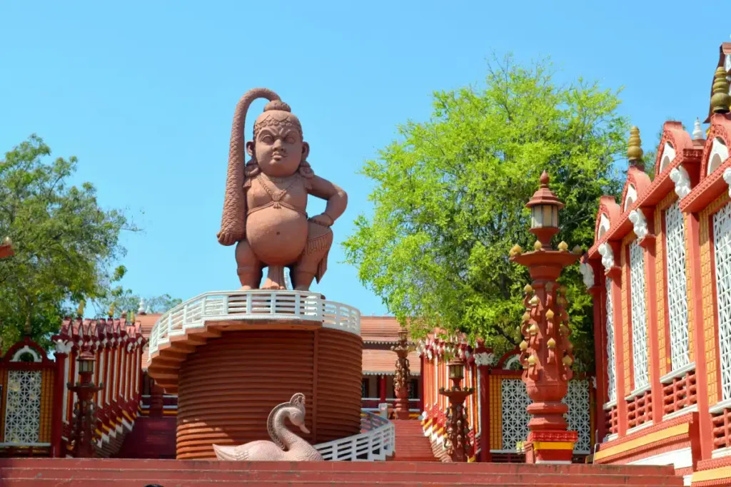 Rustic village set and royal palace backdrop at Ramoji Film City