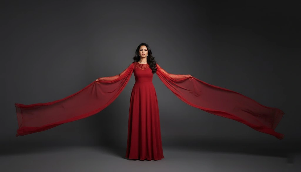 wine red wing sleeve photoshoot gown Hyderabad