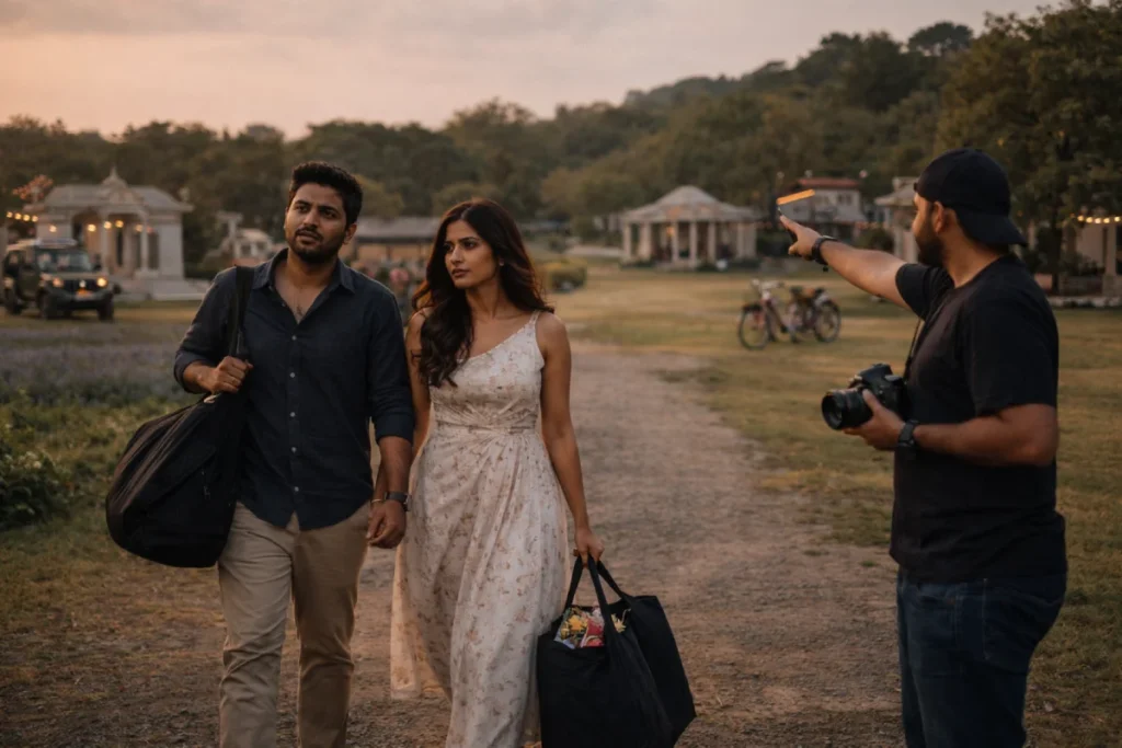 Pre-wedding photoshoot in Hyderabad: too many set transitions at The Shooting Spot resort