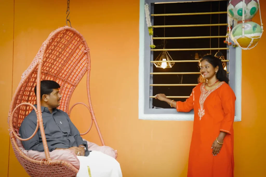 couple photoshoot in Hyderabad mustard wall window set