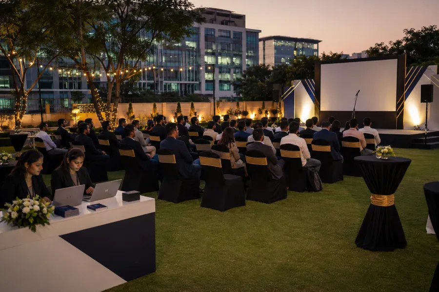 corporate event venue in Hyderabad with projector and seating