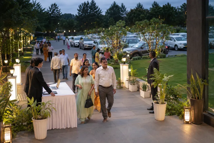 outdoor event venue in Hyderabad with parking and guest entry
