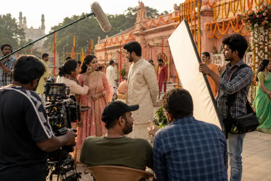 serial shoot location in Hyderabad with actors and crew