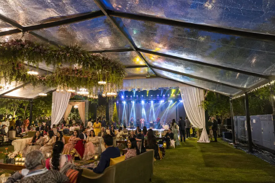 outdoor event venue in Hyderabad with covered seating