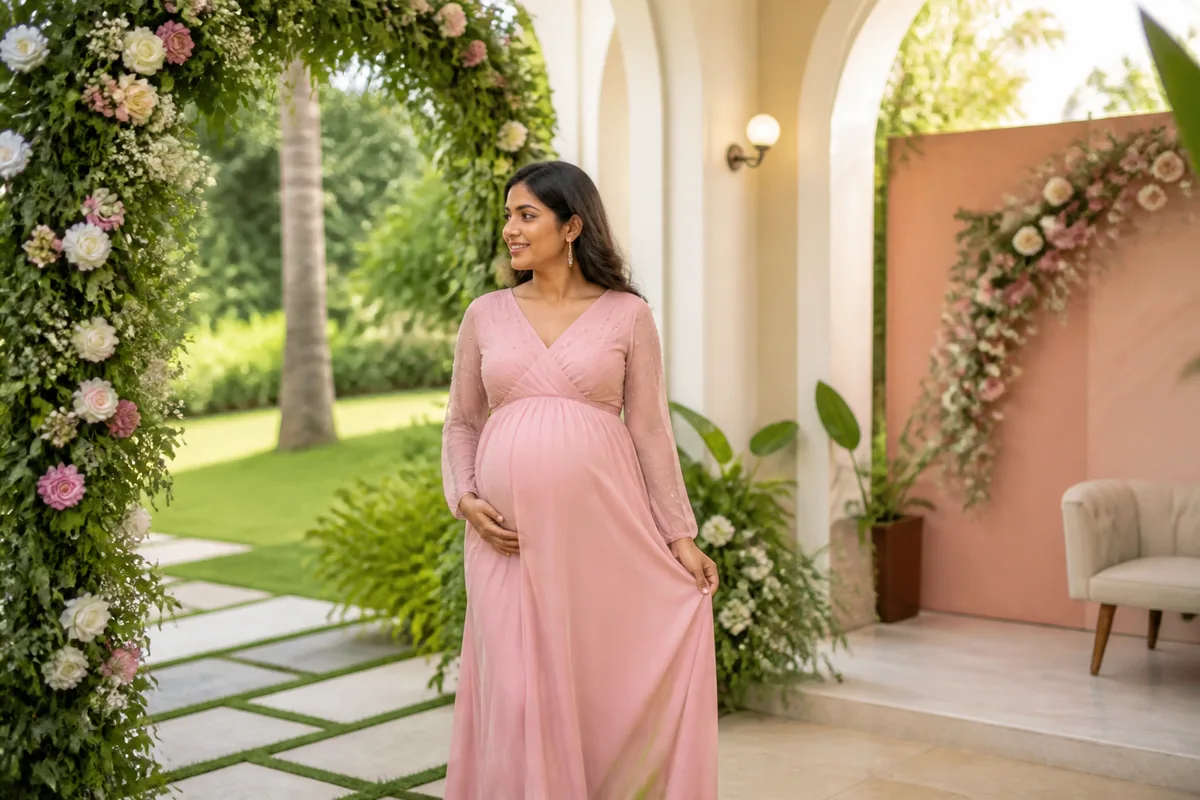 Indoor and Outdoor Maternity Setting Maternity photoshoot in Hyderabad with indoor and outdoor themed sets