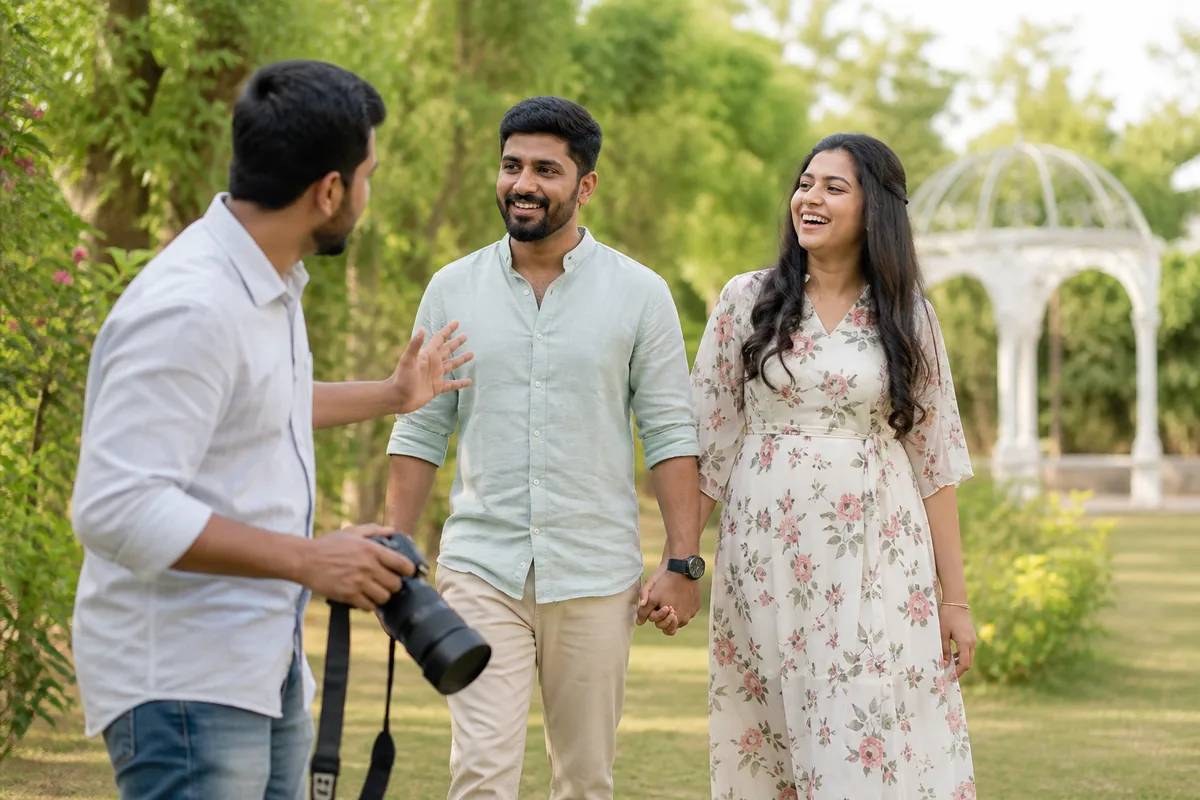 Comfortable in Front of Camera Indian couple enjoying a relaxed pre wedding photoshoot in Hyderabad