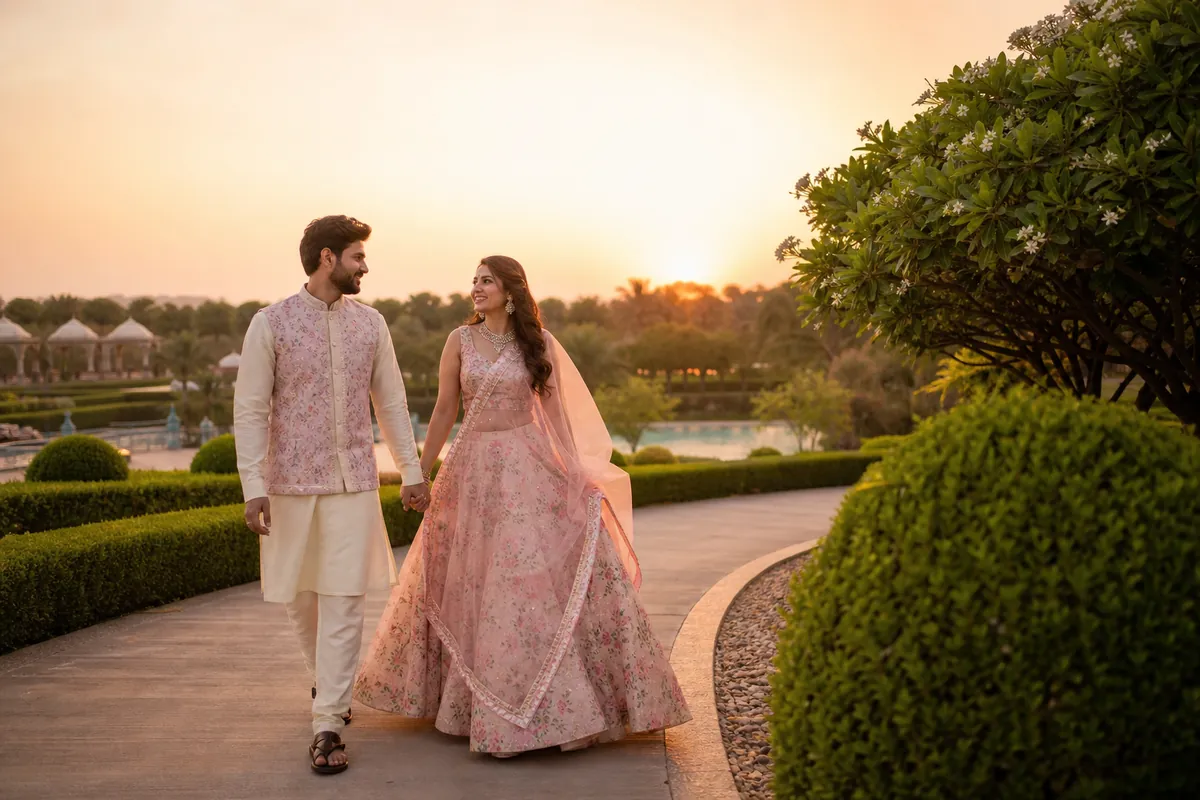 Golden-Hour Pre-Wedding Shoot Pre wedding photoshoot in Hyderabad during soft golden-hour light