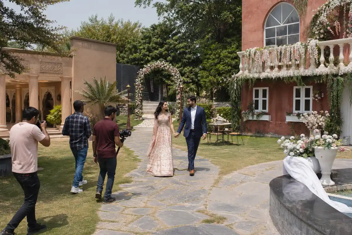 One Venue, Multiple Looks Pre wedding photoshoot in Hyderabad with multiple themed resort backdrops