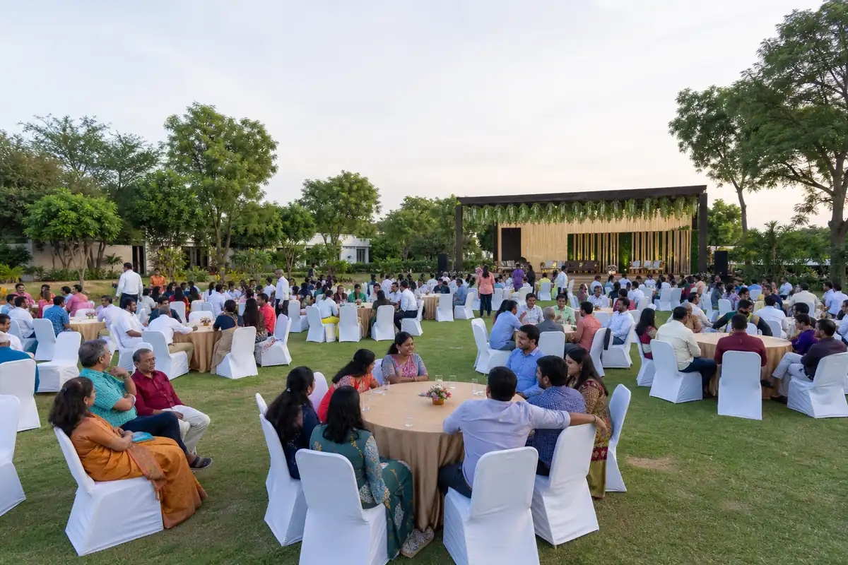 Large outdoor lawn layout for a get-together in Hyderabad
