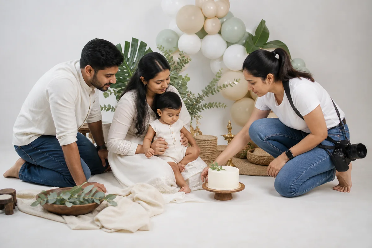 Parents choosing a simple cake smash theme