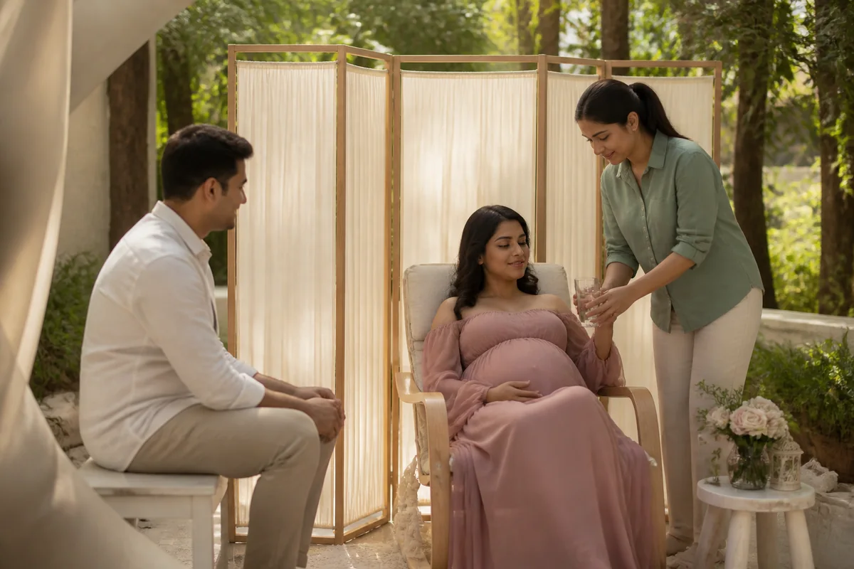 Comfort and privacy arrangements during a maternity photoshoot