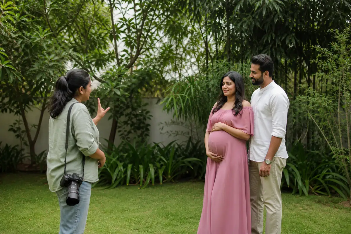 Maternity photographer guiding a comfortable pose