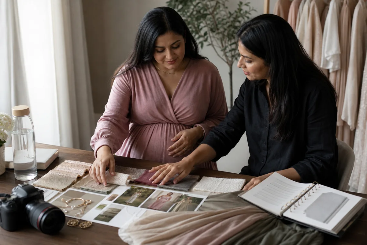 Pregnant client planning maternity photoshoot styling