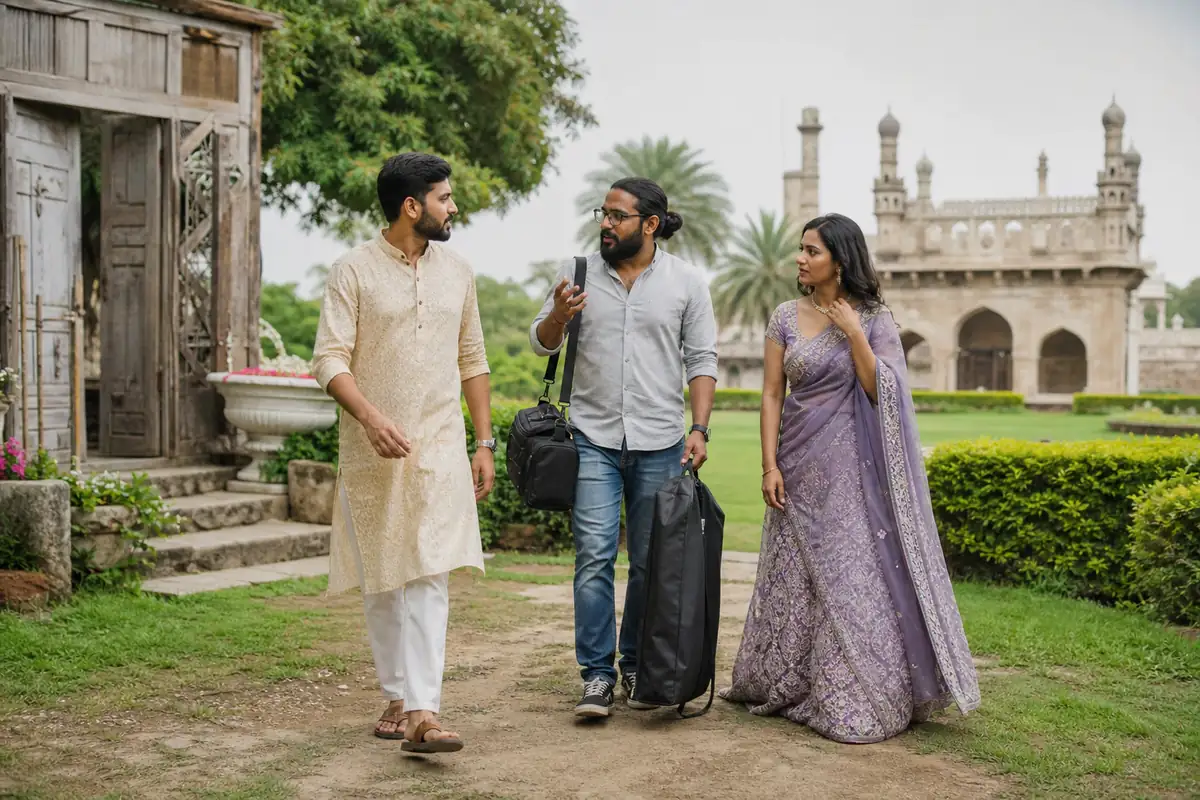 Couple planning outfits and locations with their photographer